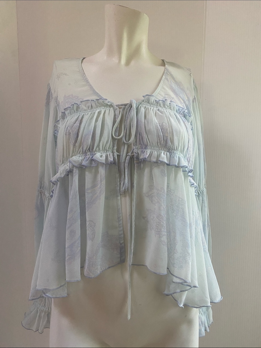 Kimchi Blue Pale Blue Ruffled Tie-Front Blouse